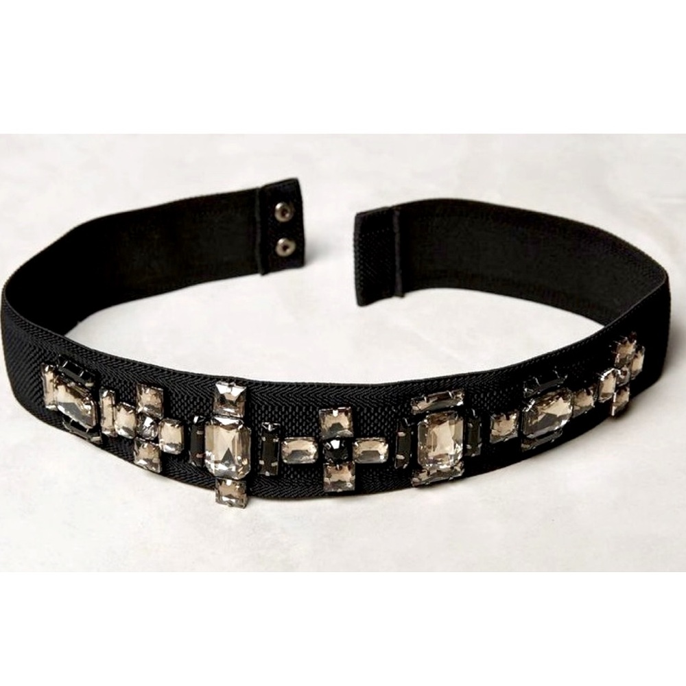 NWOT Almeria Belt Anthro black elastic jeweled studded glam wedding prom gala